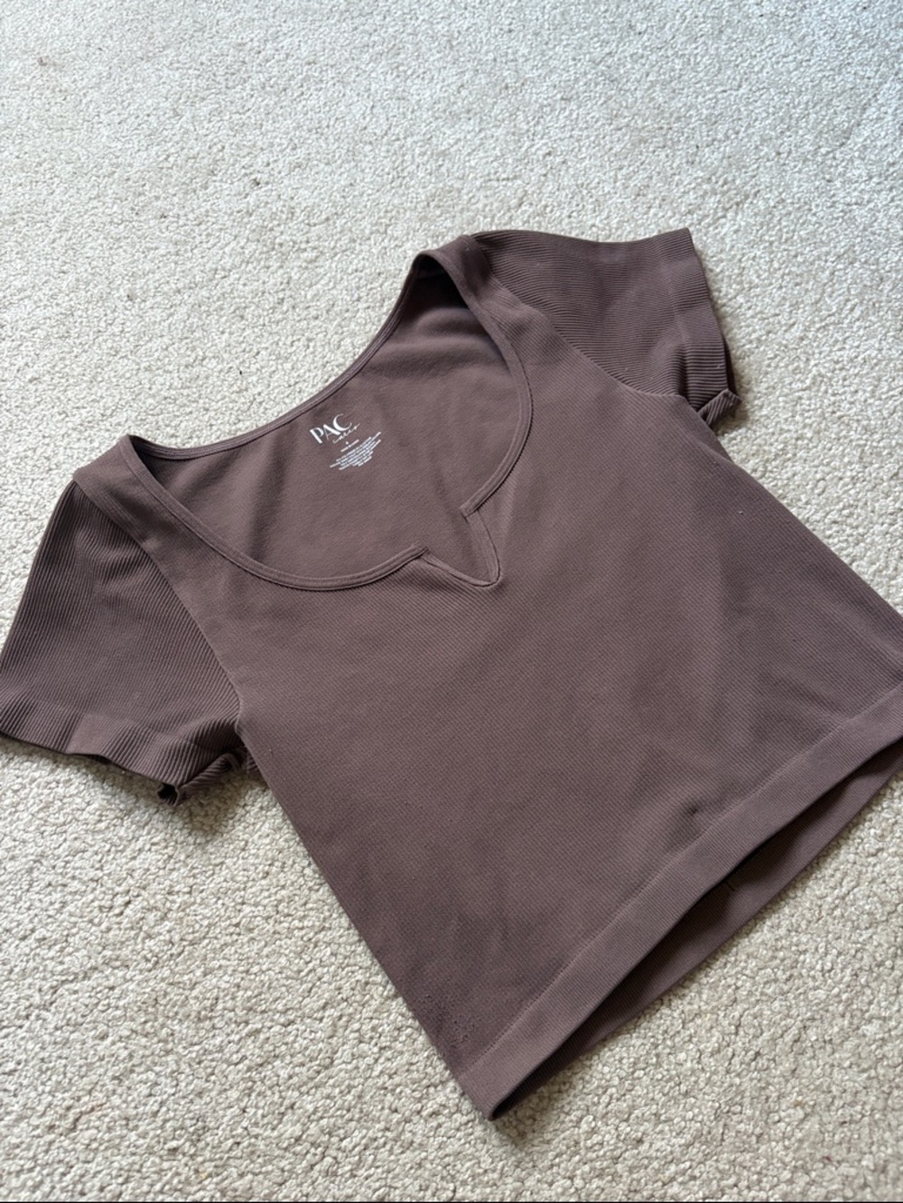 PacSun Brown Ribbed Cropped Notch-Neck Top